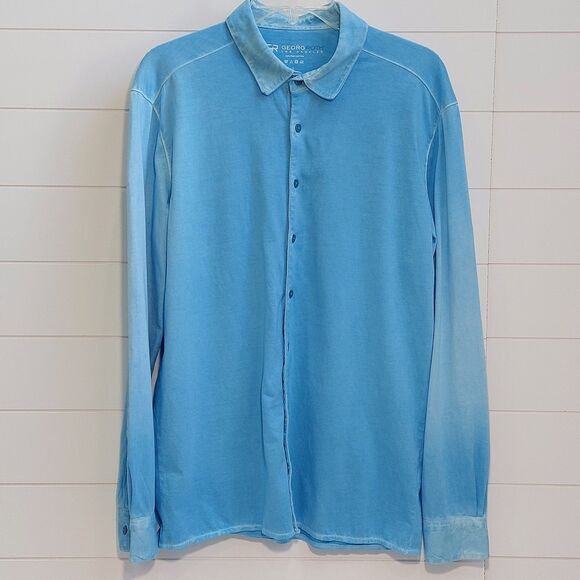 Georg Roth Cambria Long Sleeve Button Up Polo Shirt Men's Large Pima Cotton Peru - Picture 3 of 10